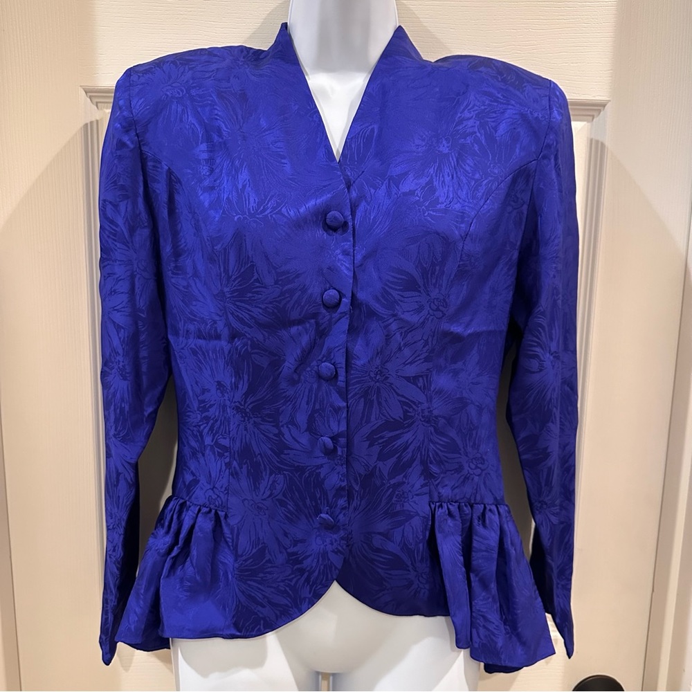 CC Courtenay Vintage Silk Blue Tone on Tone Long Sleeve Blouse Size 10